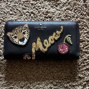 Kate Spade Black Run Wild Leopard Neda Wallet leather